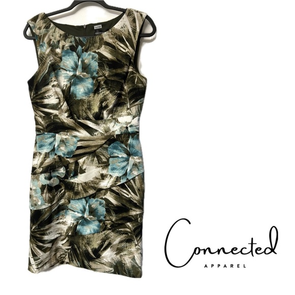 Connected Apparel Sheath Dress with Tiered Front Tropical Print Size 10 - Picture 1 of 16